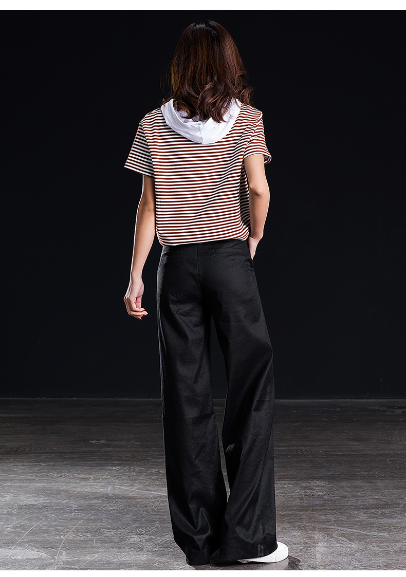 2018春季新款高腰休闲裤女士韩版宽松阔腿裤亚麻裤子女直筒裤