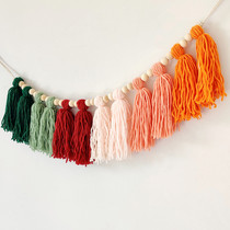 INS Nordic tassel wooden beads hanging string home childrens room wall decoration wall decoration pendant kindergarten wall decoration pendant