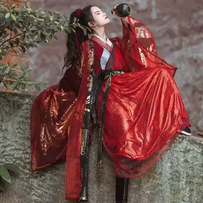 Wei Jin style Hanfu men and women red couples ancient style summer fairy Qi scholar chivalrous handsome Chinese style ancient costume spring and autumn