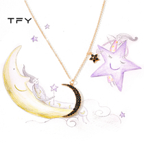 TFY Star Moon Necklace Women's TFY Red Crowd Lockbone Chainins Cool Korean Edition Minimalistic Personality Pendant Neck Accessories