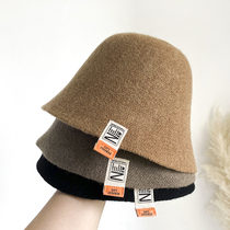 Wool knitted fishermans hat Joker Japanese hat niche bucket hat female face basin hat autumn and winter warm felt hat tide