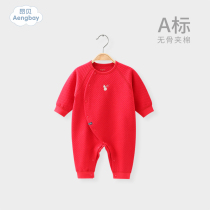 Newborn clothes Red full moon spring and autumn New year clothes womens jumpsuit cotton warm 100 days Baby ha clothes baby