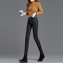 Korean black jeans women plus velvet 2021 autumn and winter New High waist slim slim pants tight pencil pants