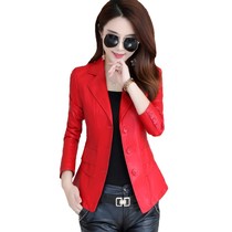 Sheep Haining Leather Leather Jacket Women 2021 Spring and Autumn New Size Short Suit Three Buckle Plus Cotton Jacket
