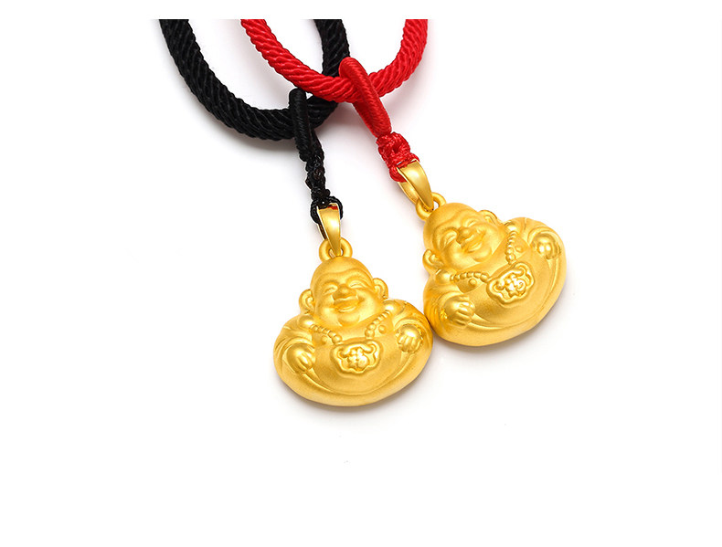 999足金弥勒佛黄金项链男士24k纯金小金佛3d硬金转运珠佛吊坠女金