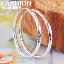 990 sterling silver exaggerated big earring female personality temperament day Korean long ring ring ring ring ring earring ear buckle earring
