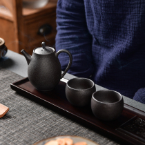 Black pottery one pot and two cups of gift box antique simple tea set to give gifts to elders high-end famous works teapot tea cup
