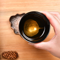 Wang Wenxian master famous black glaze Jianzhan Gold leaf tea cup handmade tea cup iron tire original mine owner Cup Single Cup