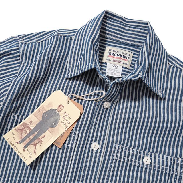 Emomo men and women unisex heavy khaki retro vintage vertical striped long-sleeved shirt tooling Emomo men and women unisex heavy khaki retro vintage vertical striped long-sleeved shirt tooling