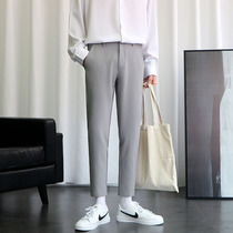 Hanging trousers mens straight slim-fitting small feet casual suit pants Korean version of the trend summer small trousers nine points tide brand