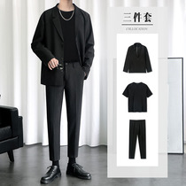 Leisure suit men in sensory autumn and winter high-collar sweater three-piece suits high-end Han-stream suit coat