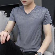 2 pieces of ) breathable ice silk t-shirt man short-sleeved Korean-length round-collar clothes cut off the summer trend tide card