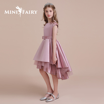 Female childrens model catwalk dress girl high-end princess dress short front and back long six one host evening dress