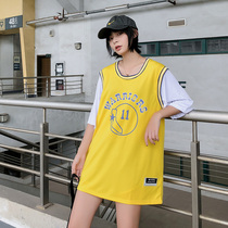 Summer loose fake two pieces bf yellow white sleeve 11 Thompson Korean round neck half sleeve creative front and back printing