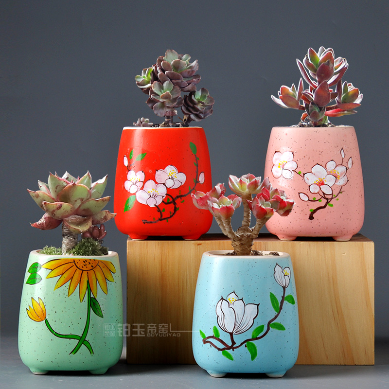 Fleshy flowerpot pack mail special offer a clearance package combination of creative move coarse pottery breathable flesh pottery pot the plants