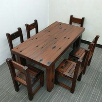 Old boat dining table and chair combination Restaurant All-solid wood dining table restaurant simple multi-person furniture living room