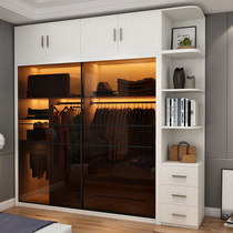 Nordic sliding door wardrobe Modern simple small household bedroom rental room with light luxury glass door large wardrobe