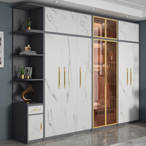 Light luxury glass door wardrobe Modern simple home bedroom Solid wood Nordic cloakroom cabinet combination large wardrobe