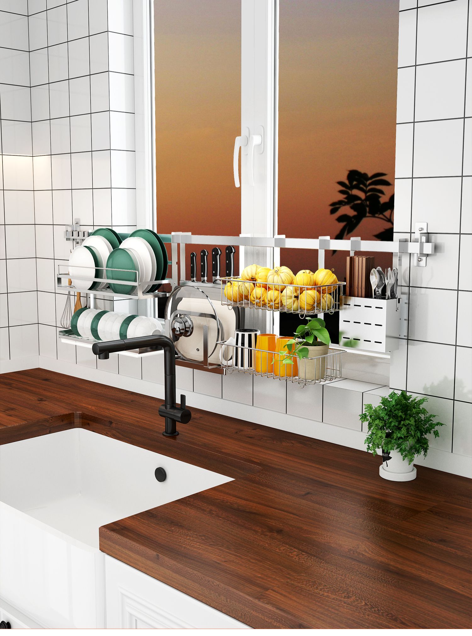 【不锈钢】厨房置物架窗台壁挂挂架