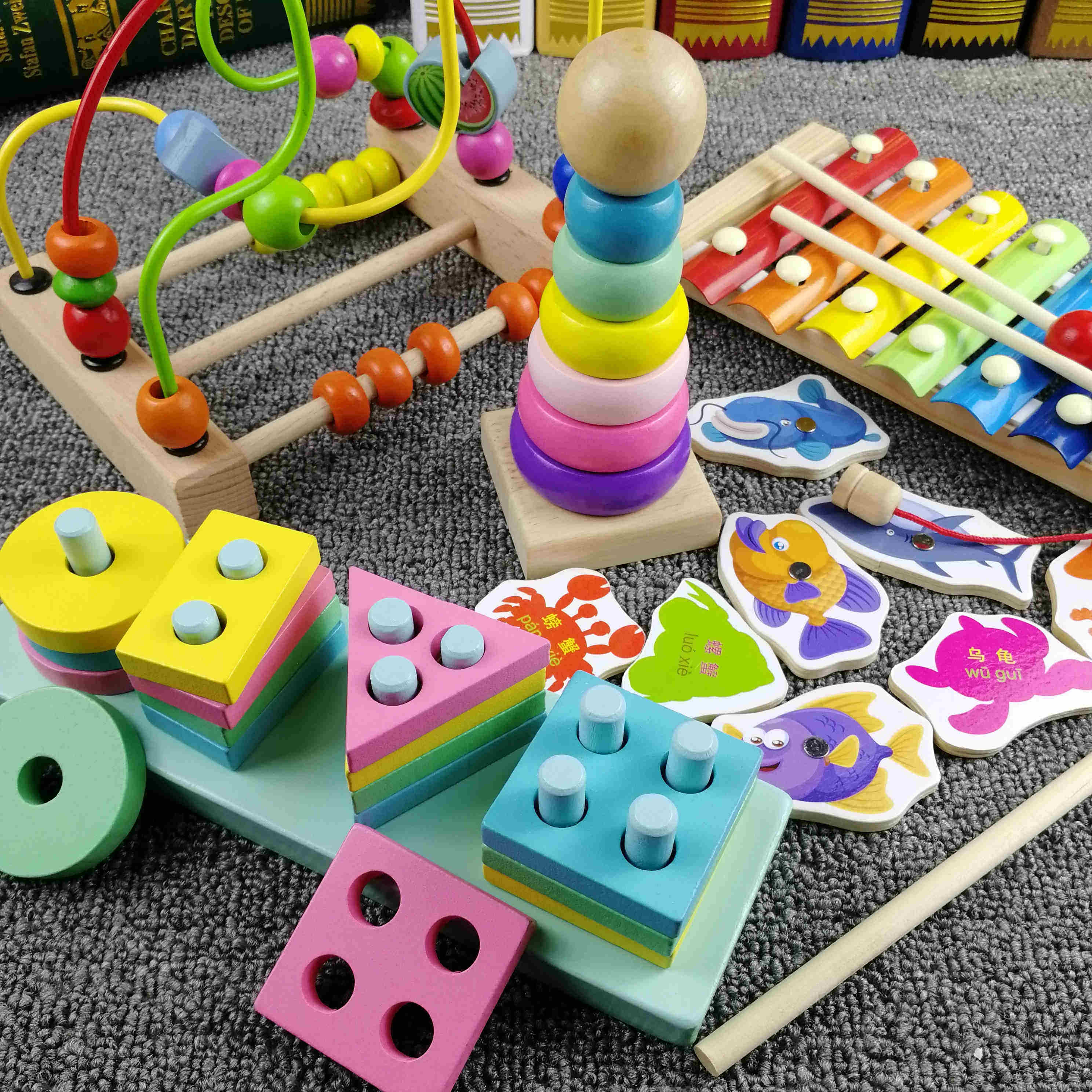 婴儿童早教绕珠串珠积木6-12个月男孩女宝宝益智力玩具1-2-3周岁