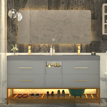 Rock plate double basin bathroom cabinet one-body sink sink sink smart mirror cabinet toilet wash basin combination Nordic