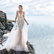 French fishtail main wedding dress bride 2021 new suspender V-neck starry sky super fairy tail thin Sen line slim woman