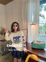 In the autumn of 21 heavy industry printing POP sports style loose long-sleeved T-shirt bottoming shirt for girls and boys