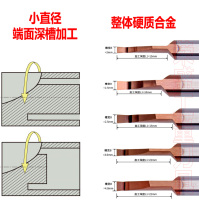 Small diameter end face deep groove machining special cutter integral hard alloy small aperture inner end face groove knife