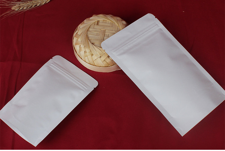 白色牛皮纸袋 内覆铝箔膜自封袋食品袋自立袋茶叶红枣包装袋100只