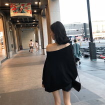 One-shouldered sweater womens off-the-shoulder lazy wind sweater womens loose pullover thin bottoming shirt net red autumn top