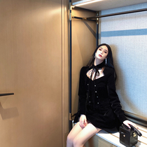 Silk suede one-piece dress woman 2022 new French style retro palace windy black long sleeve Herben Atmosphere Qipao Dress