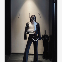 Horn pants woman high waist 2022 new temperament package hip black long pants with slim open fork pituitary pants with wide leg pants