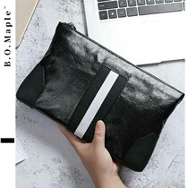 BOMaple Upscale Men Envelope Bag Genuine Leather Head Layer Bull Leather Hand Grab Bag Mens Large Capacity Striped Business Handbags