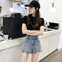 High waist denim shorts womens 2021 summer thin a word loose thin wide leg hot pants super shorts tide ins