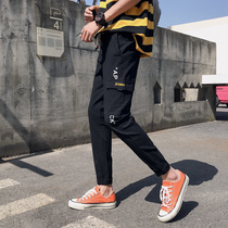 Summer black pants mens Korean version of the trend of all kinds of tied feet slim sports leisure 9 nine division of labor pants mens fashion brand
