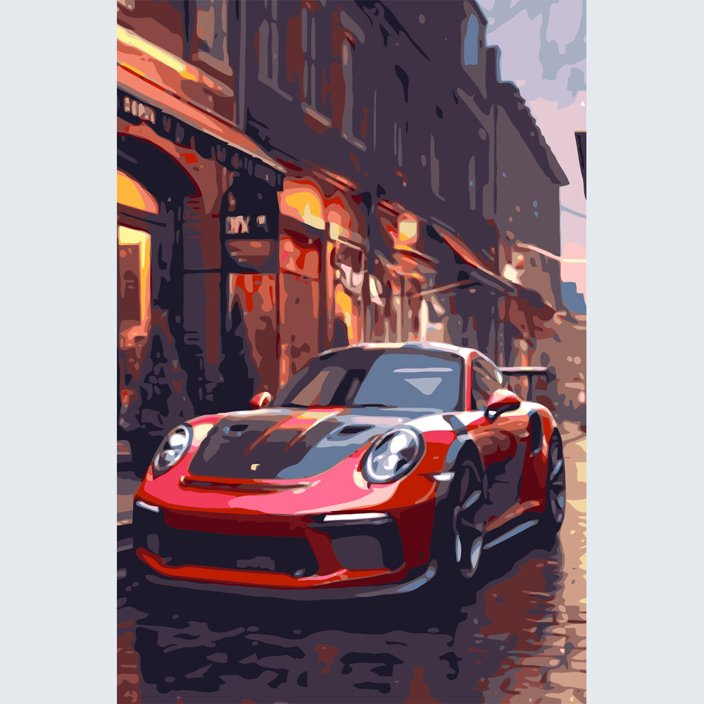 保时捷911 GT3 RS数字油画DIY填充汽车手工画挂画填色手绘高级感