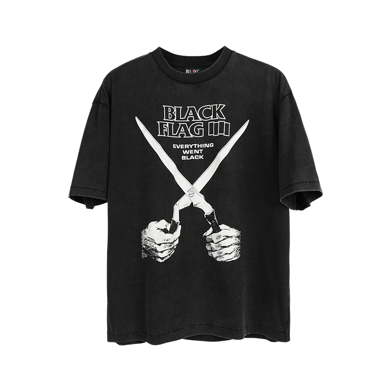 MKSZY fit版型Black Flag黑旗剪刀手erd复古vintage tee短袖T恤