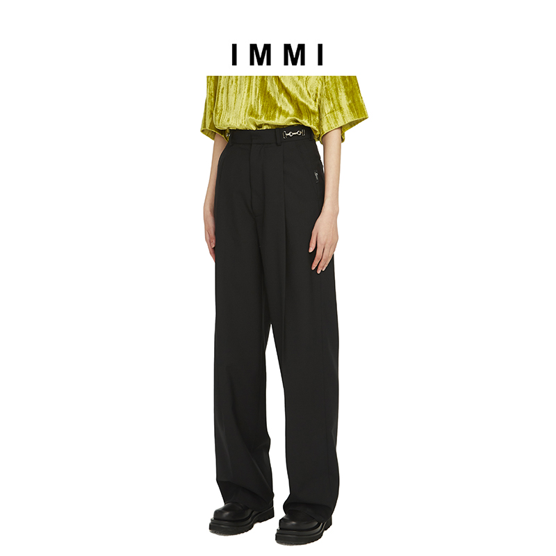 【IMMI】秋冬黑色精纺羊毛直筒西裤112PT057X