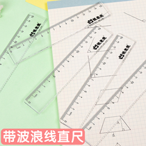 Ruler elementary school student Jane about cute with wave transparent ruler student with scale fresh ruler Drawing mapping tool