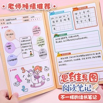 Primary school students mind map reading excerpt book reading notes understanding training good words good sentence reading feeling record card