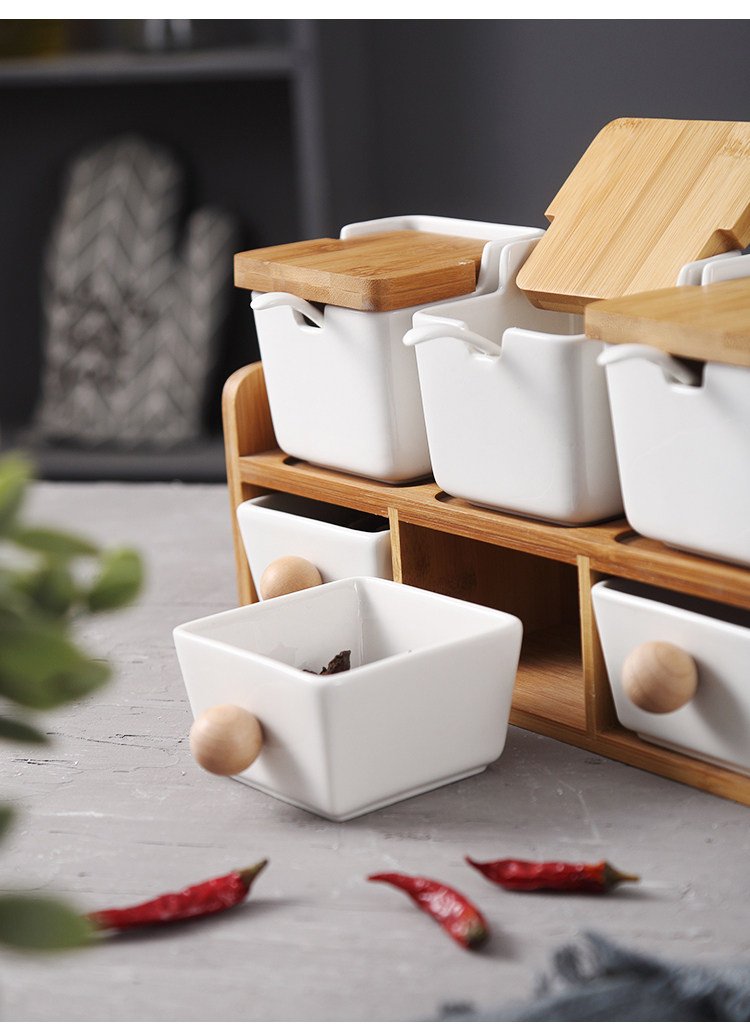 厨房调料盒调味品料佐料收纳盒套装家用组合装陶瓷调味料罐调味盒_双