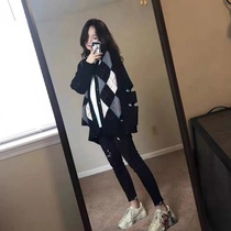 Port Taste Retro Knit Cardiovert Jacket Spring Autumn 2020 New Female Korean version loose Lazy Wind Black Blouse Women