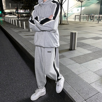 Boomer mens spring leisure sports suit Korean version trendy ruffling and glistening clothes set with handsome mens clothing