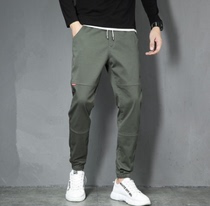 Tide brand 2021 autumn and winter New tie pants mens large size Harlan overalls casual small feet loose long pants plus Velvet