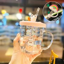 Cup female summer glass handle with handle nice transparent water cup office cute Net red 2021 New
