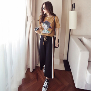 2018春秋季新款韩版运动服套装女圆领休闲短袖显瘦时尚两件套