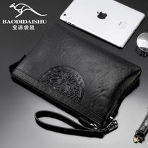 Treasure Tearoom Kangaroo Mens Hand Grab Bag Genuine Leather Casual Envelope Bag Mens Large Capacity Business Clip Cow Leather Hand Grip Bag Tide