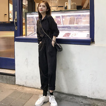 Autumn 2021 new womens suit small fragrance black fashion Western style leisure sports thin jumpsuit womens autumn