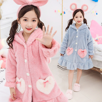 Girl Sleeping Dress Autumn Winter Style Pyjamas Pure Cotton Coral Suede Thin Cardiovert Princess Pyjamas Long children Winter Thickening Money for Children