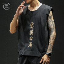 Summer China Fengyun travels the four seas Embroidered sleeveless T-shirt mens fat plus size loose undershirt fat vest